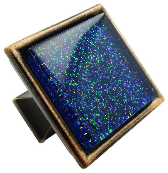 Sparkling Oceanic Blue Sand Crystal Glass Oil Rubbed Bronze Madison Classic Knob