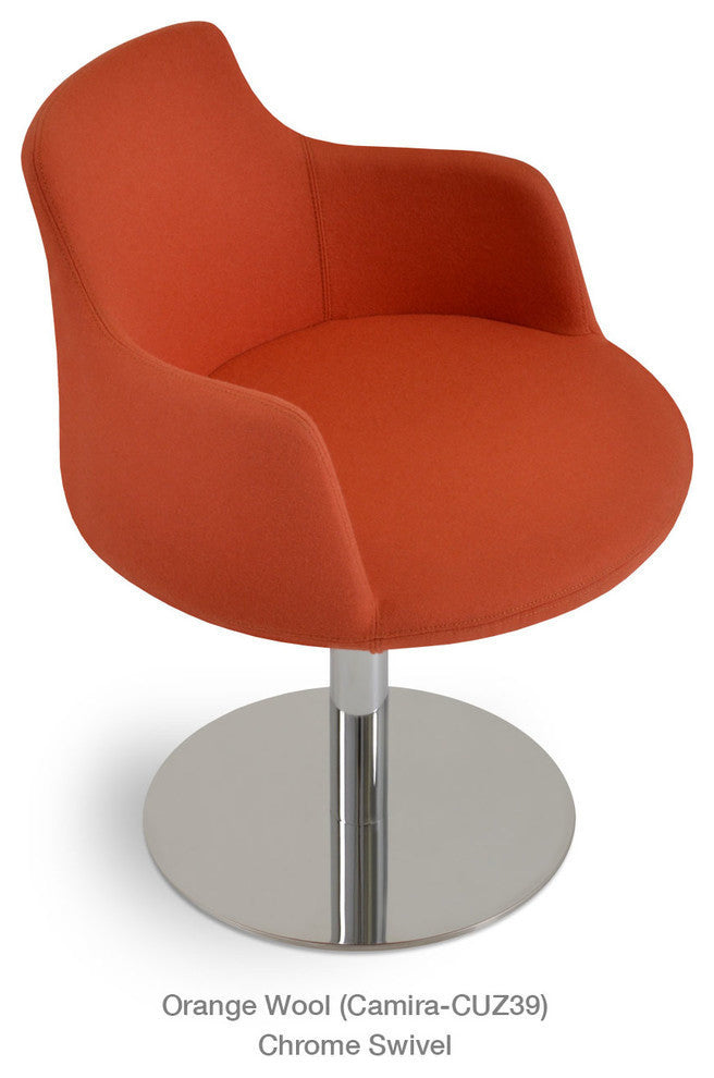 Dervish Round Chair, Bright Stainless Steel Base, Orange Camira Wool