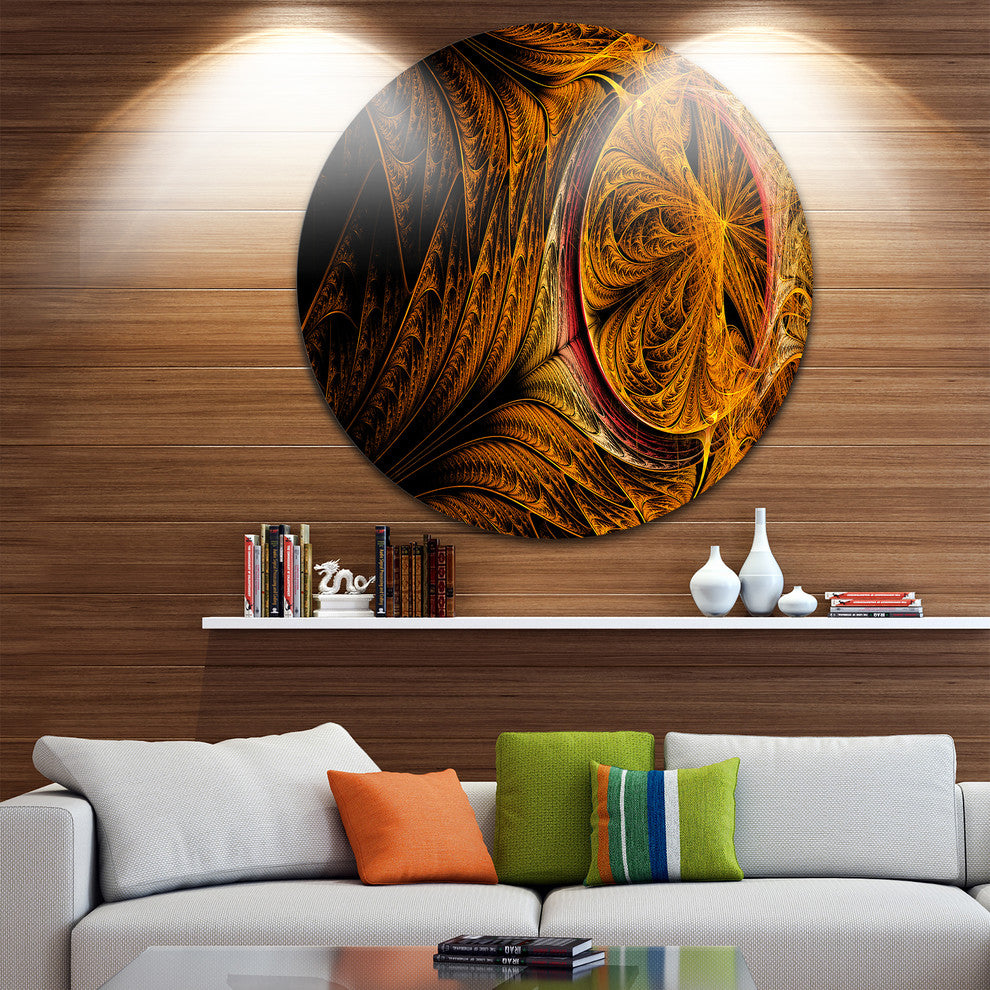 Golden Fractal Desktop Wallpaper, Abstract Disc Metal Artwork, 11"