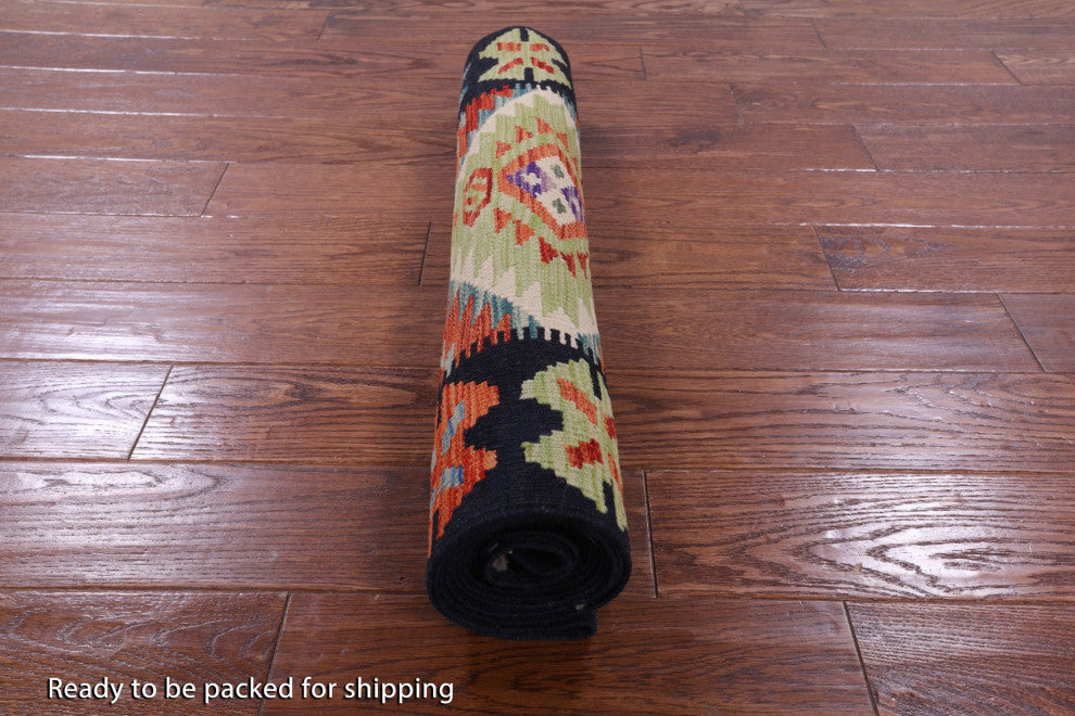2' 8" X 10' 2" Wool On Wool Reversible Kilim Flat Weave Runner Rug Q9461