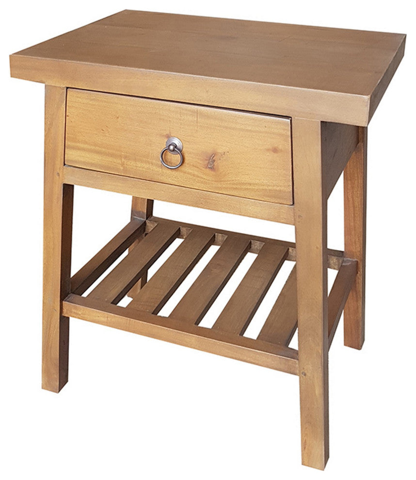 Benzara BM285211 Side Table, Classic Look, Drawer, Shelf, Modern Wood Brown