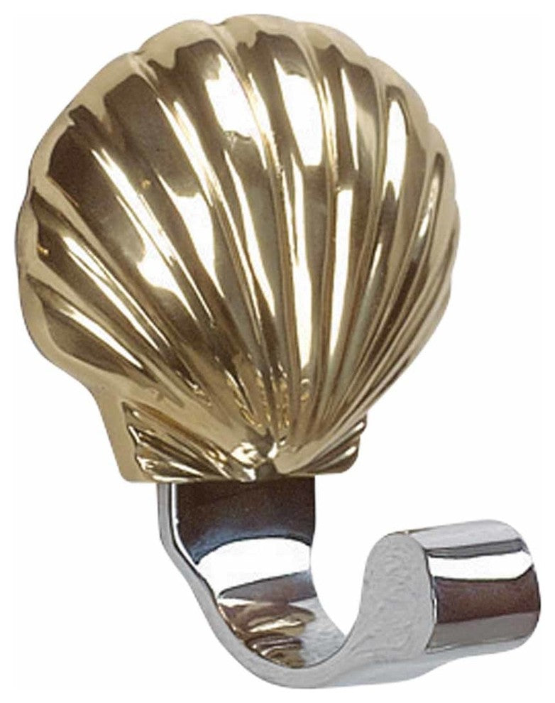 Traditional Robe Hook Bright Solid Brass Sea Crest |