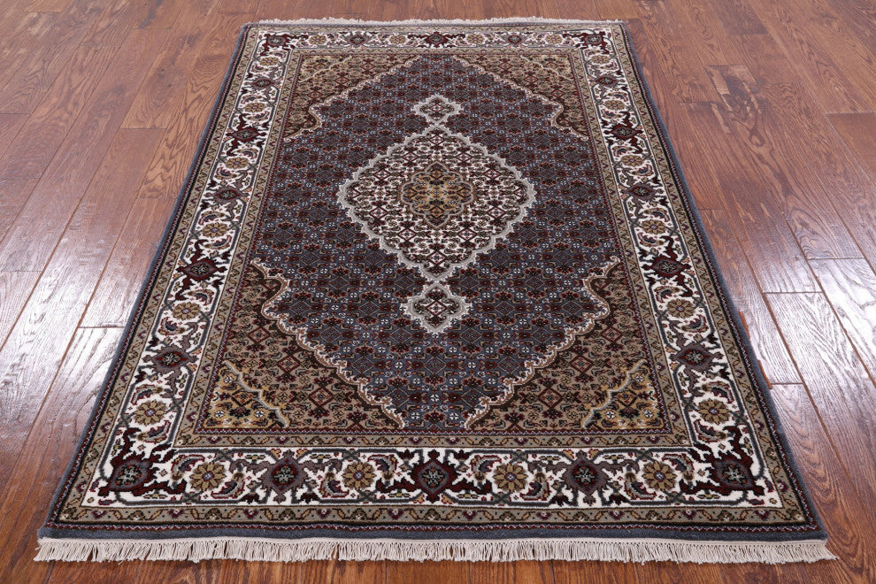 Hand Knotted Wool and Silk Persian Tabriz Rug 4' 1" X 6' 0" Q6023