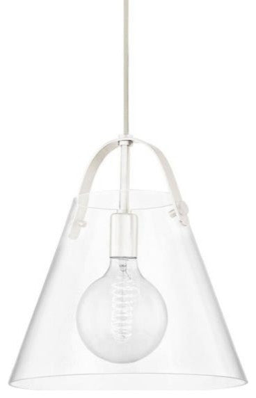 1-Light Incandescent Pendant, Matte White With Clear Glass