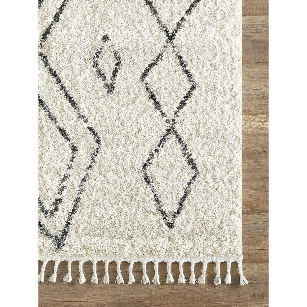 Abani Willow WIL130A Moroccan Diamond Print Ivory and Grey Area Rug