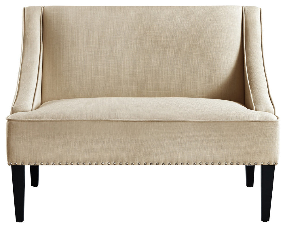 45" Beige and Black Upholstered Linen Bench