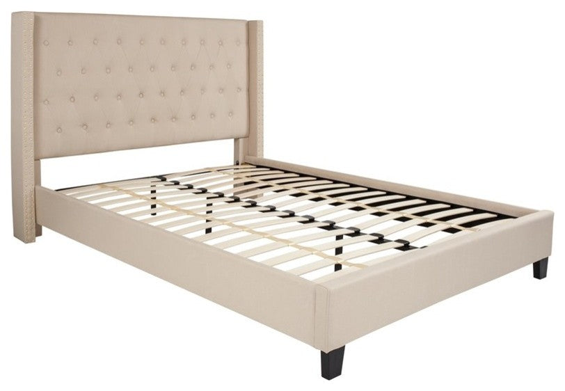 Riverdale Queen Size Tufted Platform Bed, Beige