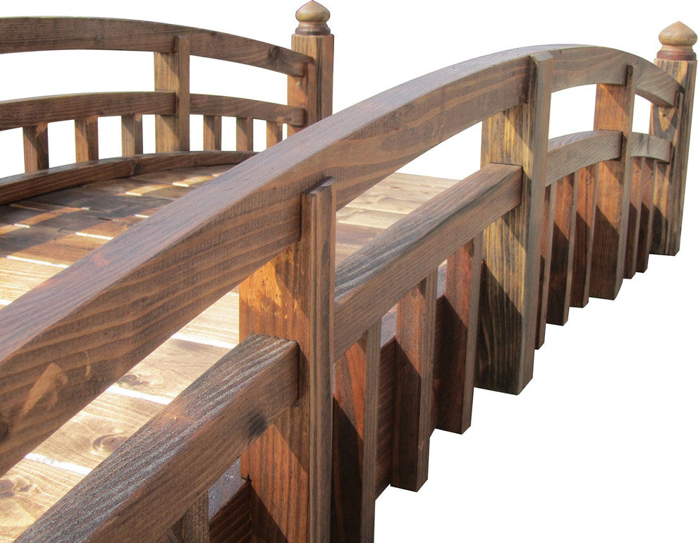 SamsGazebos Japanese Taiko Wood Garden Bridge With Finials 8 foot