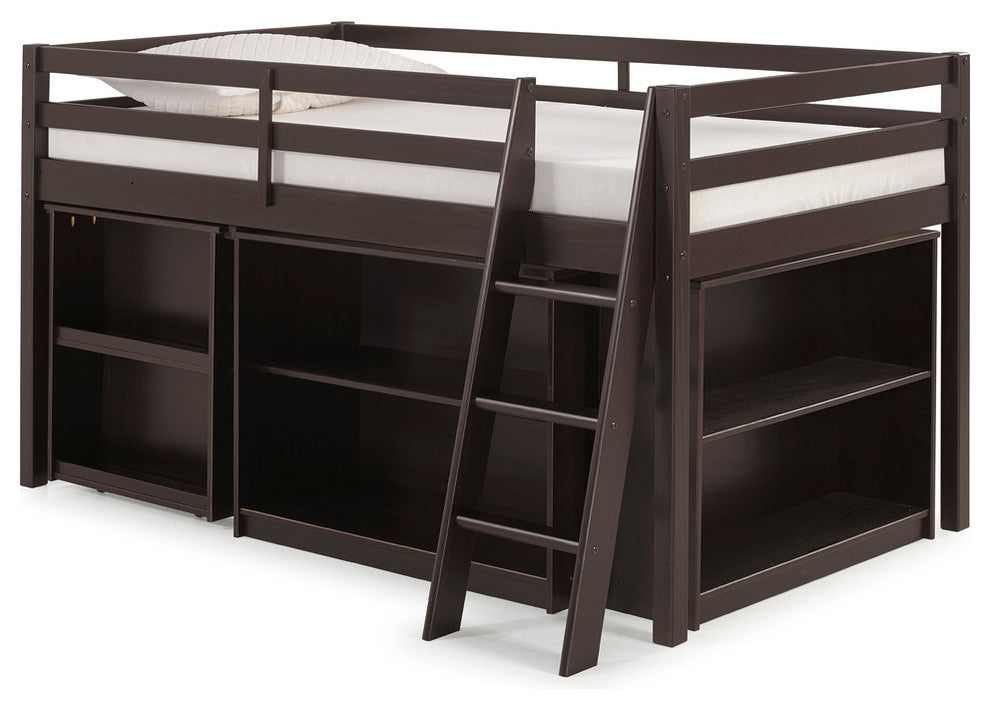 Roxy Junior Loft Bed With Storage Drawers, Bookshelf and Desk, Espresso