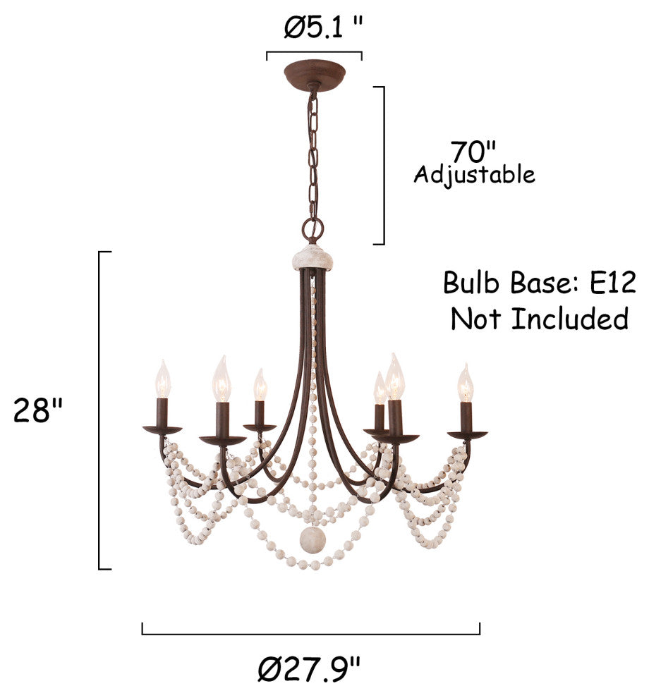 Modern Farmhouse 6-Light Wood Beaded Chandelier, Black