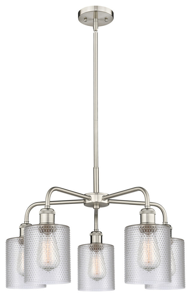 Cobbleskill 5-Light 23" Stem Chandelier, Satin Nickel Finish, Clear Shade