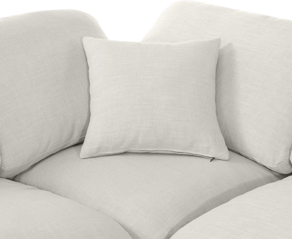 Indulge Upholstered Modular U-Shaped Sectional, Cream, 6-Piece: 4 Armless Chair, 2 Corner Chair, Down Stuffed Linen Textured Fabric