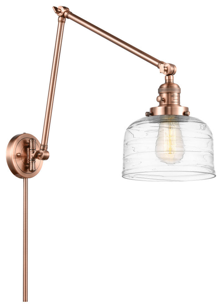 Bell Swing Arm With Switch, Antique Copper, Clear Deco Swirl, Clear Deco Swirl