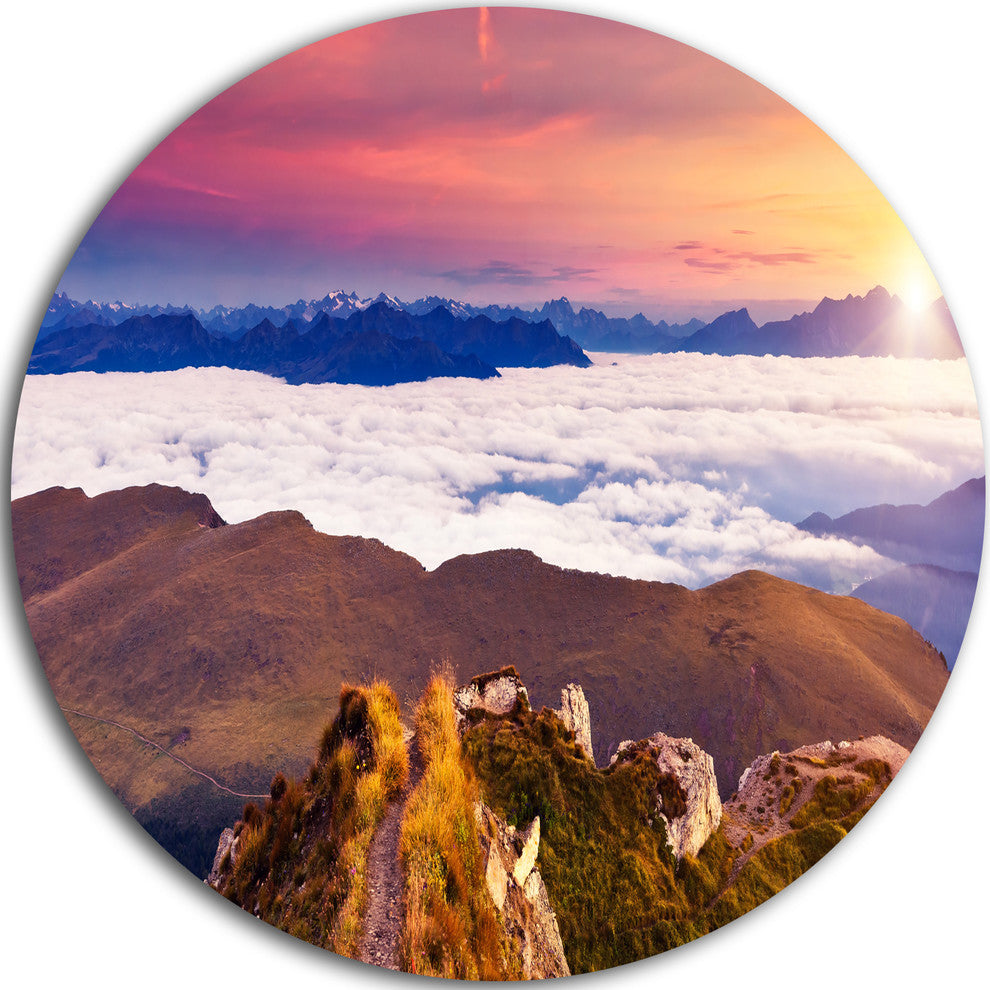 Foggy Val Gardena Valley Panorama, Seashore Round Wall Art, 11"