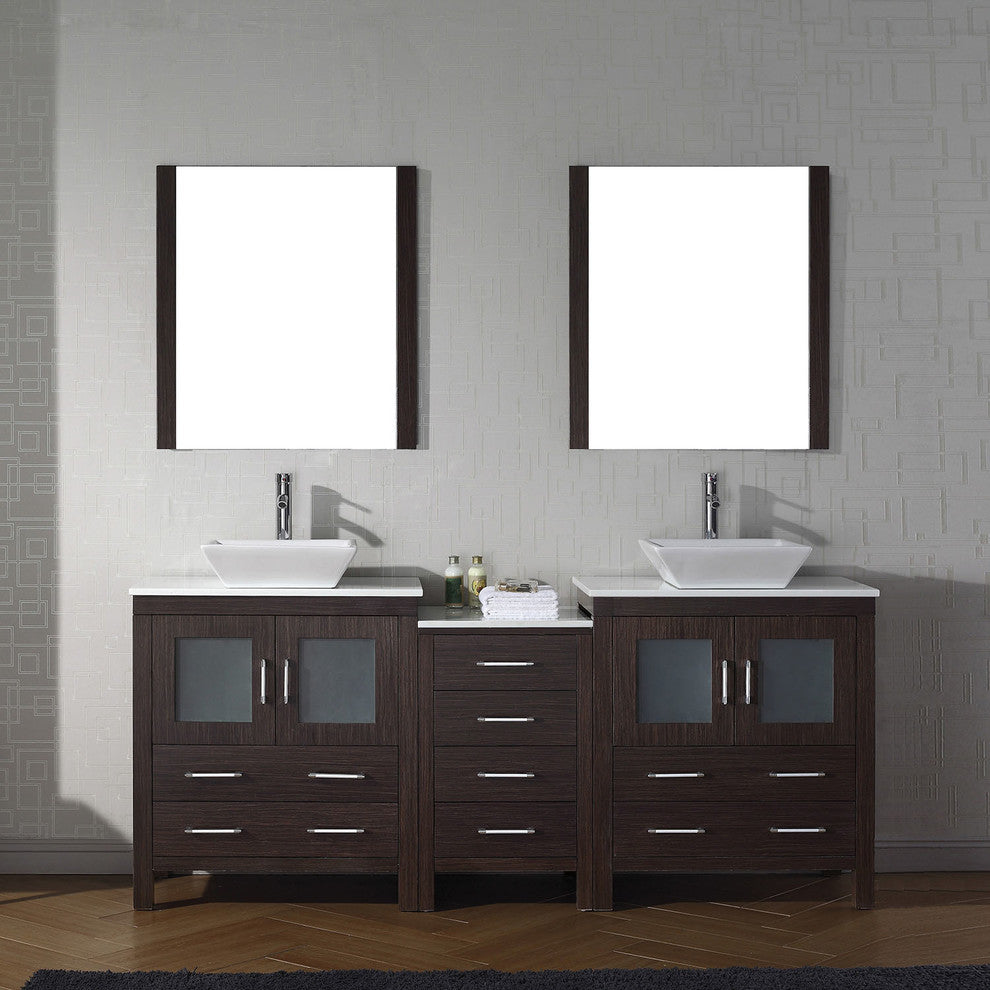 Virtu Dior 78" Double Bathroom Vanity, Espresso With Faucet and Mirrors