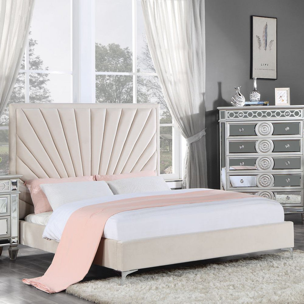 ACME Faiz Eastern King Bed, Beige Velvet