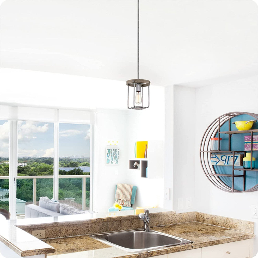 Farmhouse Ceiling Pendant Light Oak Wood Pendant Lamp