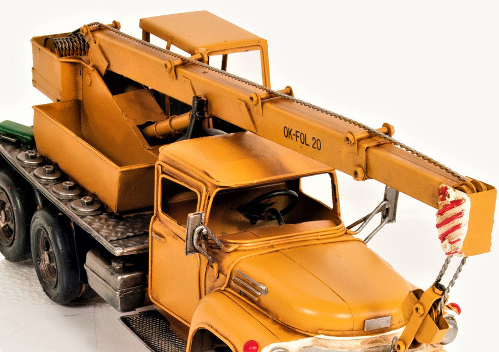 Metal Handmade Crane Truck Model, Collectible Metal Scale Model Truck