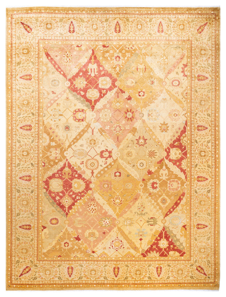 Eclectic, One-of-a-Kind Hand-Knotted Area Rug Yellow, 9' 1" x 12' 3"