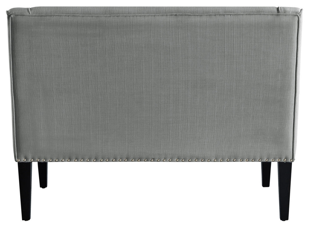 45" Light Gray And Black Upholstered Linen Bench