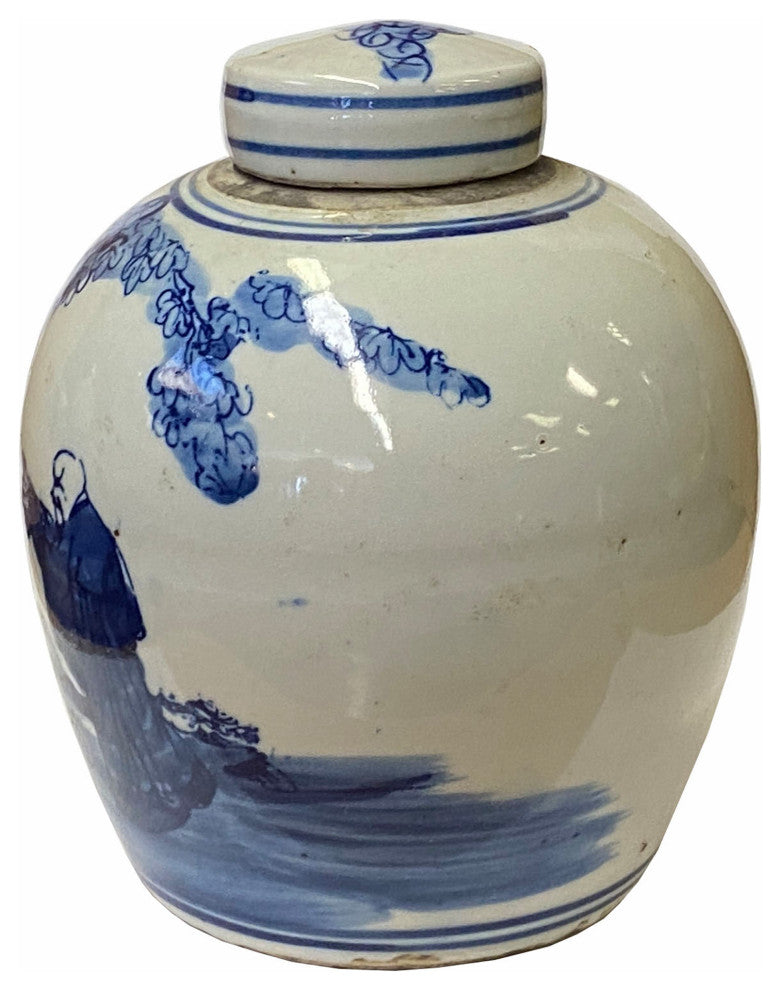 Chinese Oriental Small Blue White 3 Stars God Porcelain Ginger Jar Hws1871