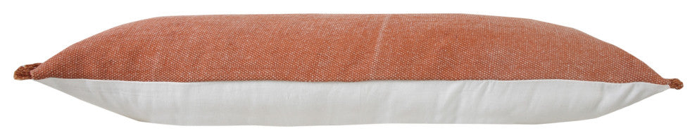 Adobe Brown Solid Stonewash Throw Pillow With Fringe, Adobe, 14"x36", Poly Fill