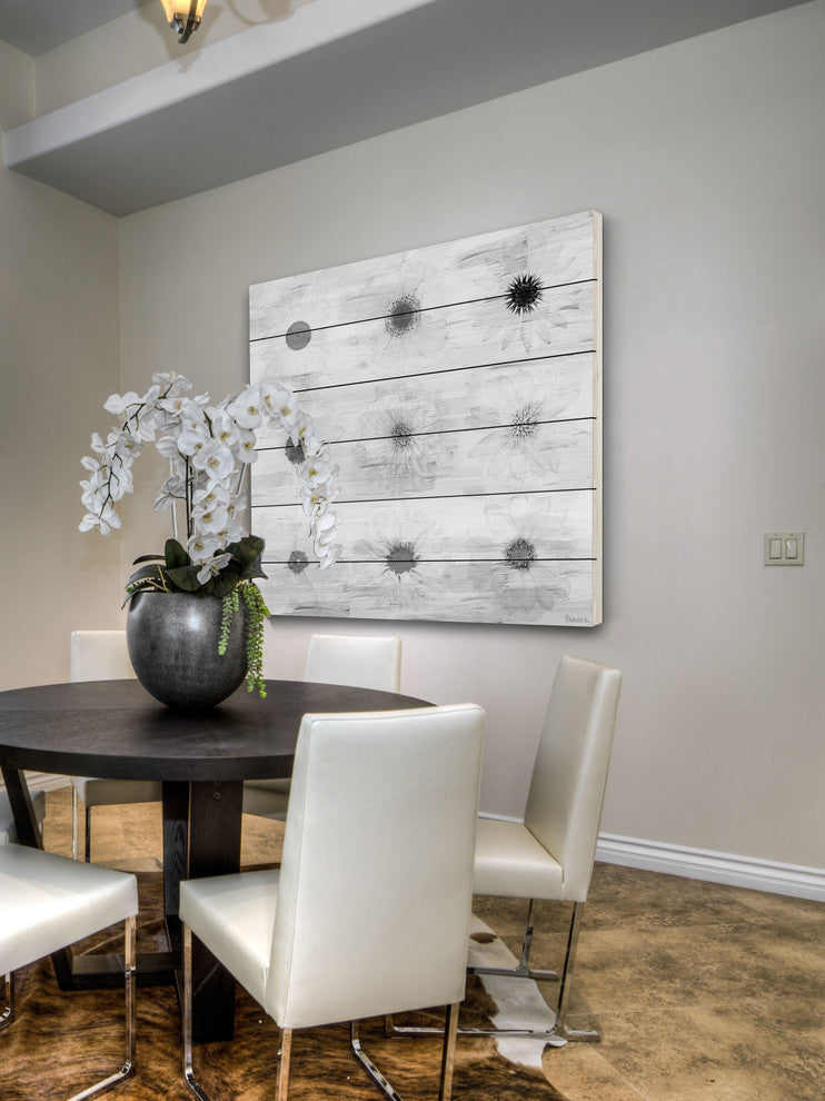 "Grey Flowers" Wall Art on Wood, 32"x32"