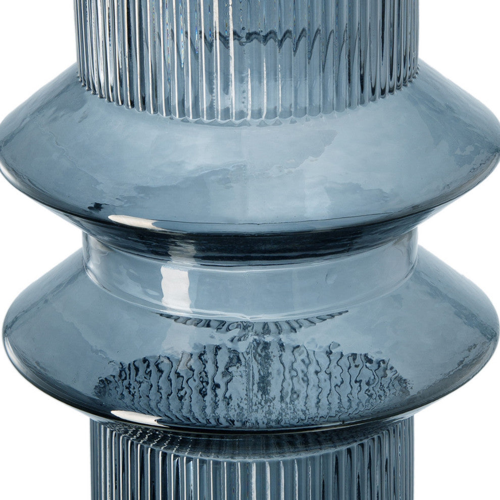 Benzara BM284992 2-Piece Set Glass Vases, Tall Cylinders, Smokey Blue/Clear