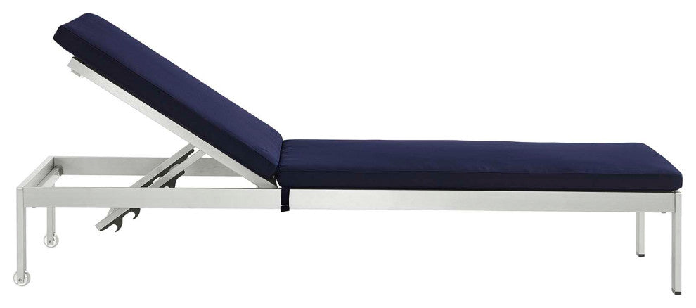 Modway Shore Chaise With Cushions Outdoor Patio Aluminum Set of 6, Silver Navy