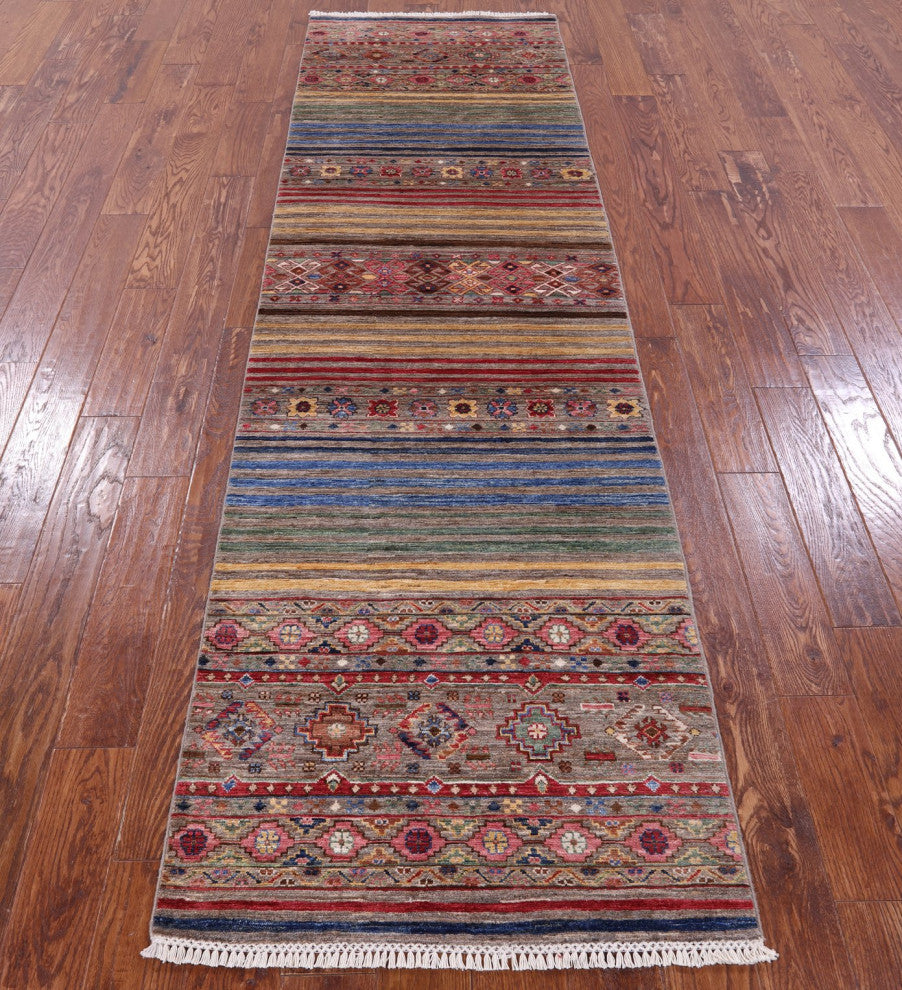2' 9" X 9' 9" Runner Handmade Super Kazak Rug Q10051