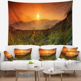 Summer in Mountains Panorama Abstract Wall Tapestry, 39"x32"