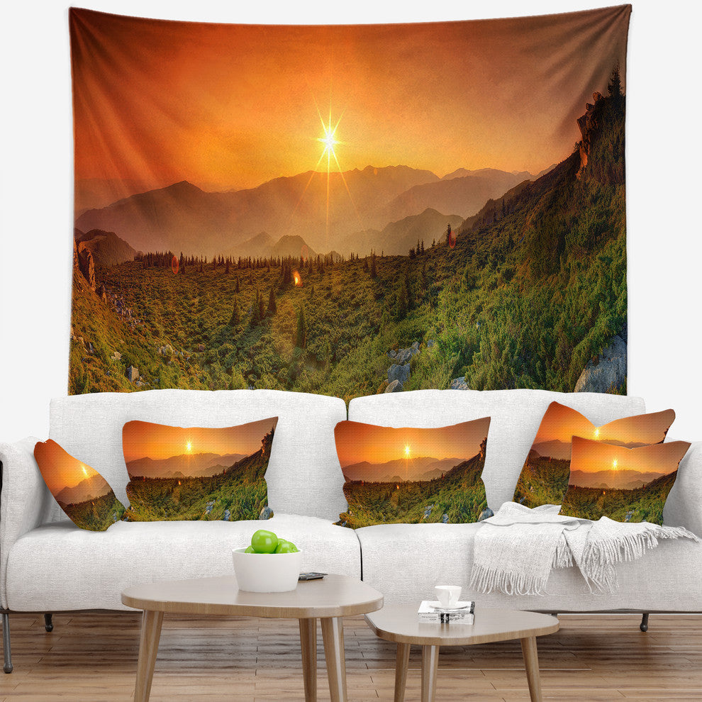 Summer in Mountains Panorama Abstract Wall Tapestry, 39"x32"