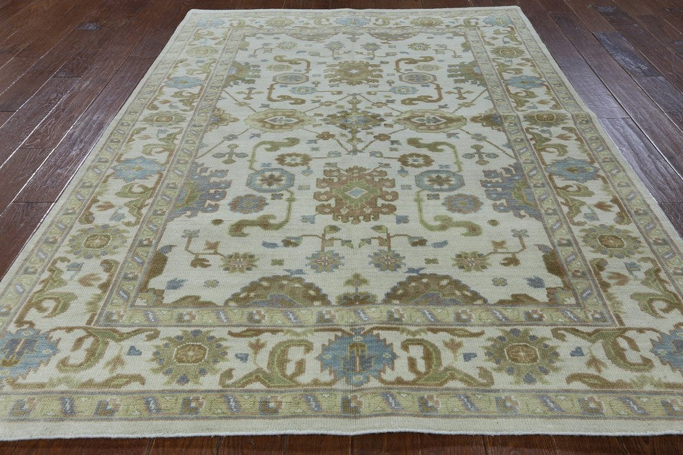 Traditional Ivory Oriental 6'x9' Floral Oushak Hand Knotted Wool Area Rug