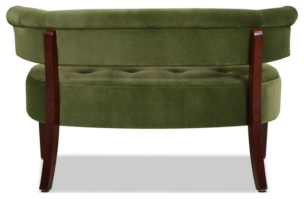 Jared Roll Arm Tufted Bench Settee, Olive Green Performance Velvet