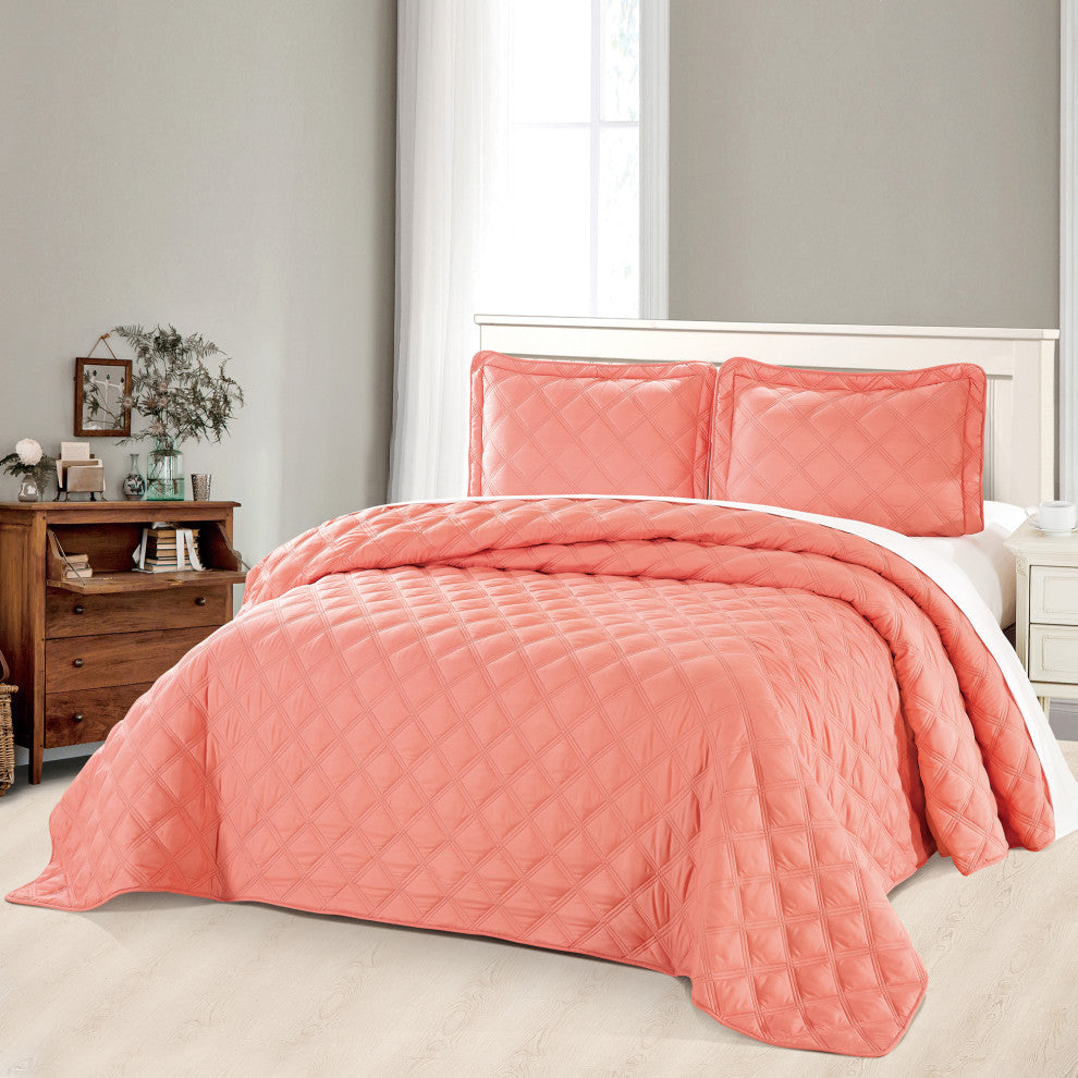 Charleston Down Alternative Bed Spread Set, Coral, Twin