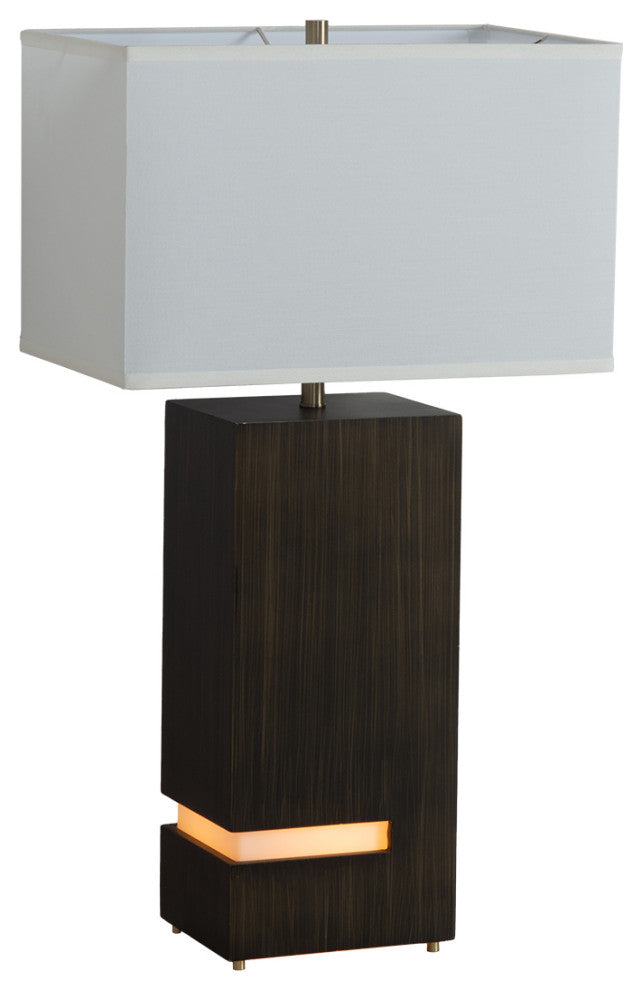 Zen Standing Table Lamp - Gilded Ebony Wood Finish, Weathered Brass, White Linen