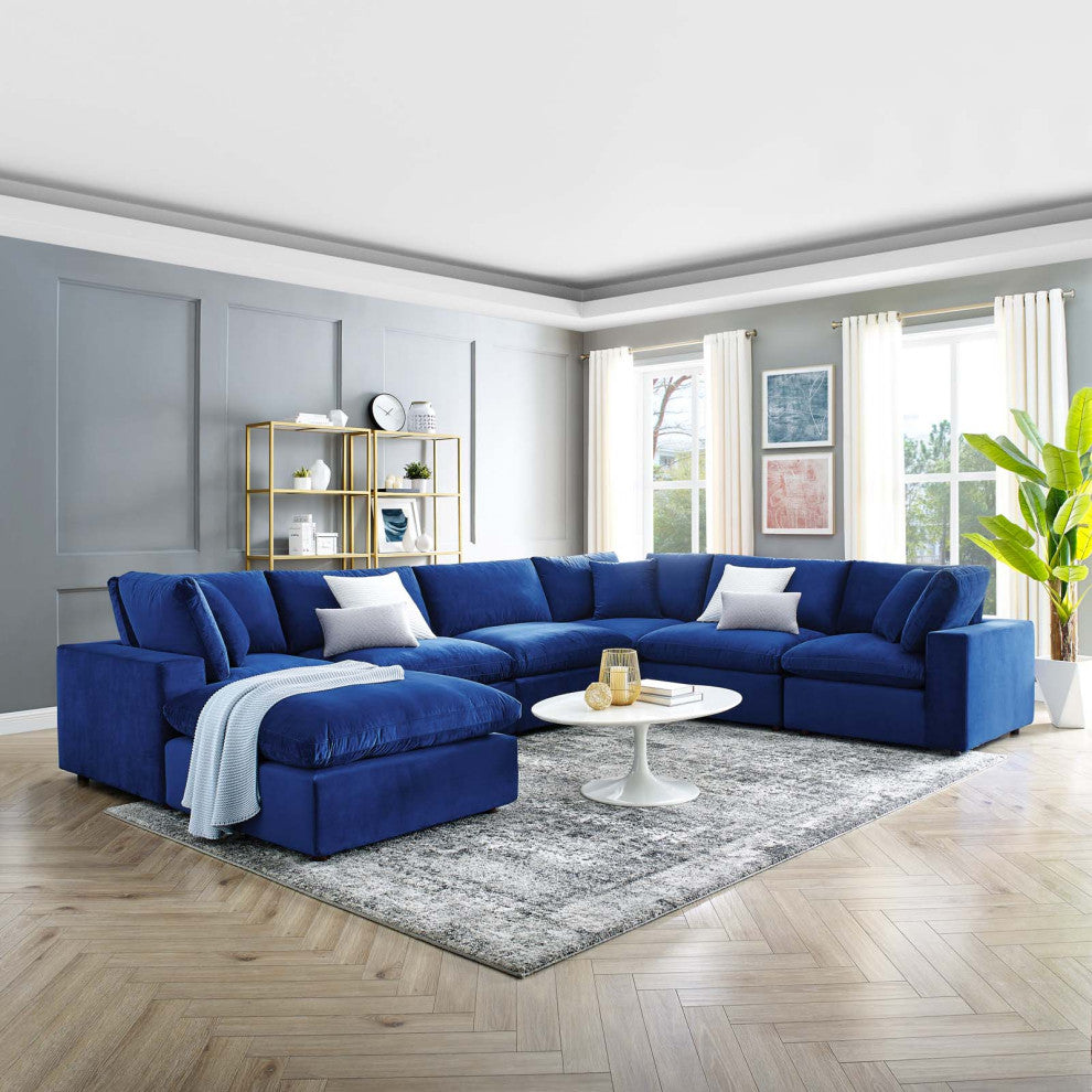Sectional Sofa Set, Velvet, Blue Navy, Modern, Living Lounge Hotel Hospitality