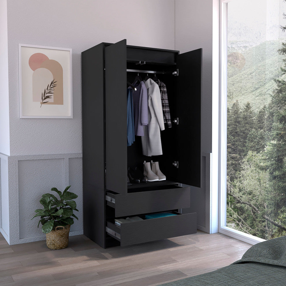 Palmer 2 Drawers Armoire, Black