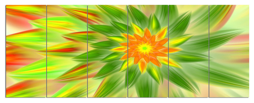 Dancing Green Fractal Flower, Floral Canvas Art Print, 70"x28", 6 Panels