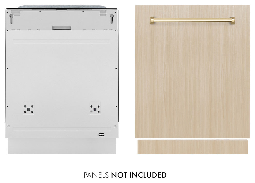 ZLINE Monument 24" Panel Ready Dishwasher With a Gold Handle, DWMTZ-24-G