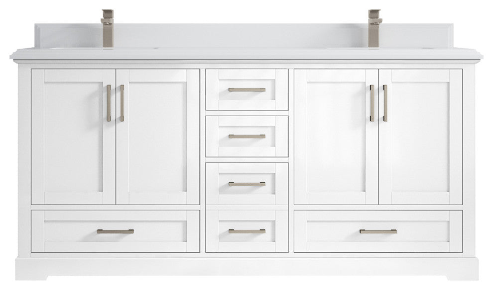 Boston 72 Double Sink Bath Vanity in White 1.5" White Quartz
