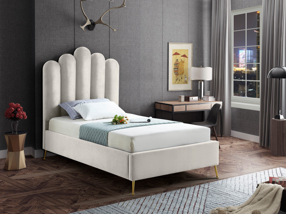 Lily Velvet Bed, Cream, Twin