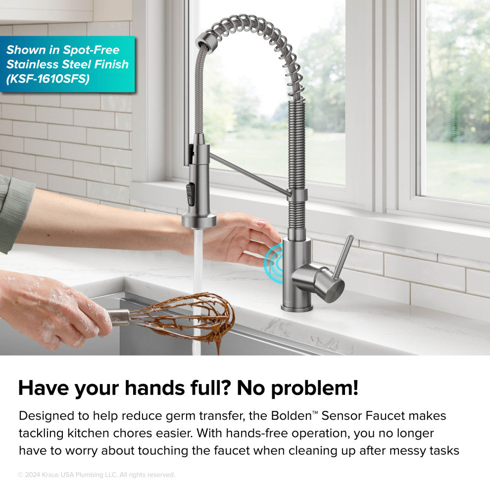 Bolden Commercial Style 2-Function Pull-Down 1-Handle 1-Hole Kitchen Faucet, Brushed Brass (Sensor Touchless)