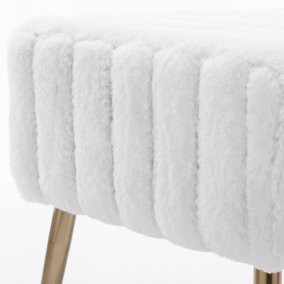 Channel Quilted Faux Fur Bedroom Bench, White