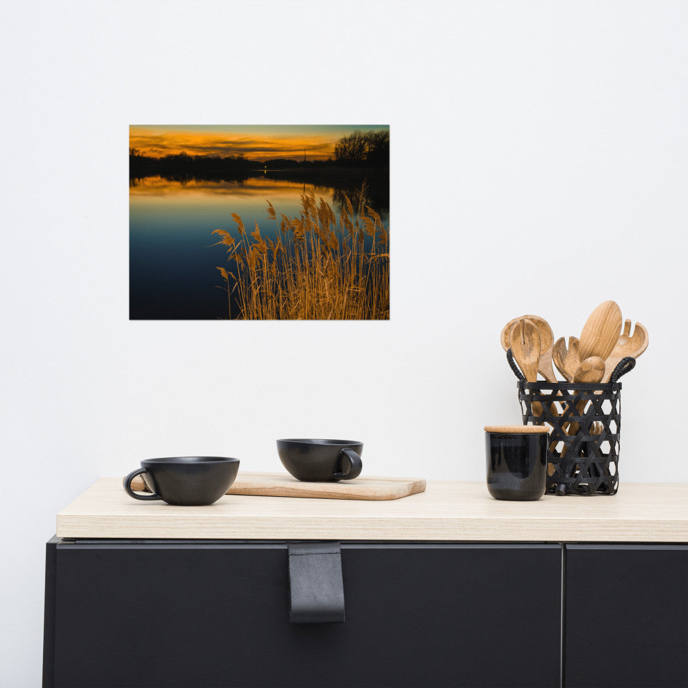 Farmhouse Art Decor: Sunset Reedy Point Landscape Photo Unframed Print, 12" X 16"