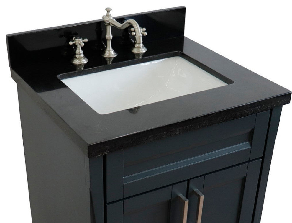 25" Single Sink Vanity, Dark Gray Finish With Black Galaxy Granite