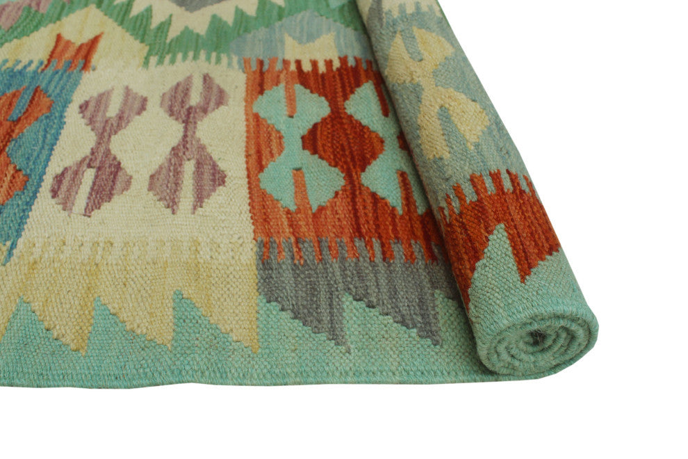 Sangat Kilim Afham Light Green/Orange Rug, 4'0x5'9