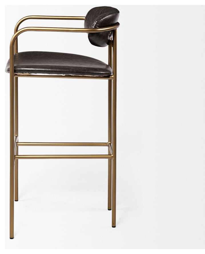 Parker Brown Faux-Leather Seat with Gold Metal Frame Bar Stool