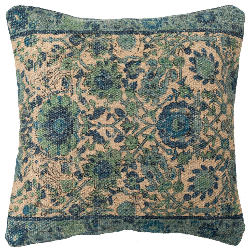 Surya Shadi SD-004 20"x20" Pillow Cover, Mint/Khaki/Blue/Navy/Sea Foam/Charcoal