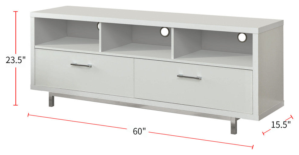 2 Drawers and Open Shelf TV Console, White